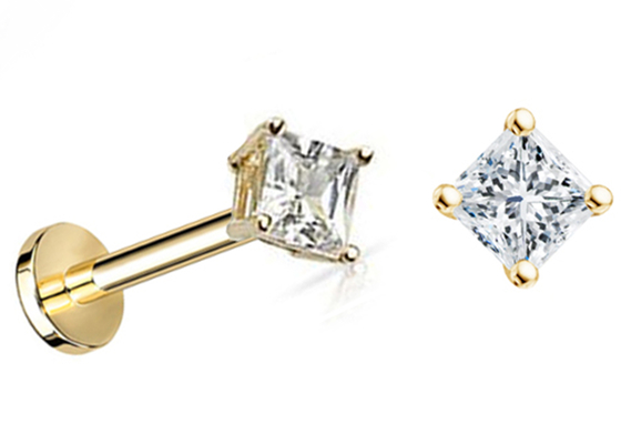 ODM Dia 3×3mm Диаманта Стержня Серьги золота 14K принцессы Резать для годовщины