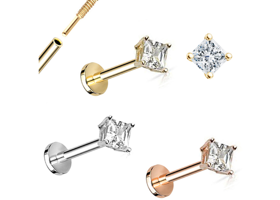 ODM Dia 3×3mm Диаманта Стержня Серьги золота 14K принцессы Резать для годовщины