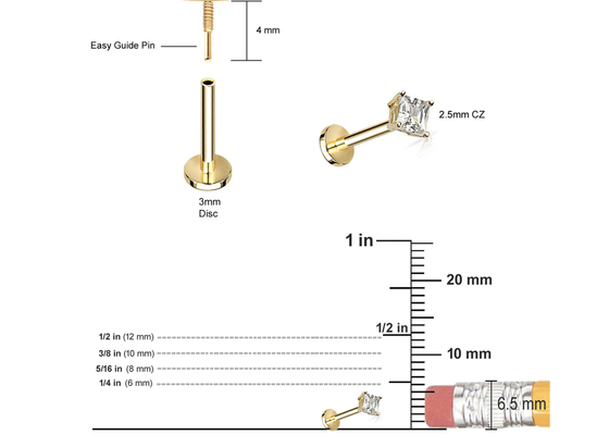 ODM Dia 3×3mm Диаманта Стержня Серьги золота 14K принцессы Резать для годовщины