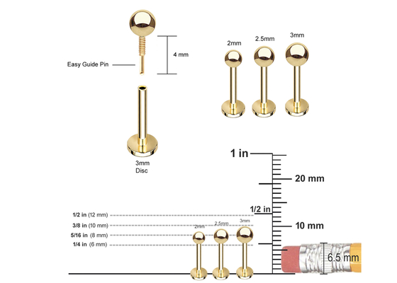 Серьги хрящевины золота OEM 14k, длина серьги 5mm 8mm 10mm тела прокалывая