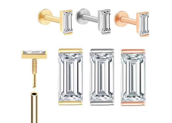 ODM OEM серьги ювелирных изделий тела золота 14K прокалывая с диамантом прямоугольника