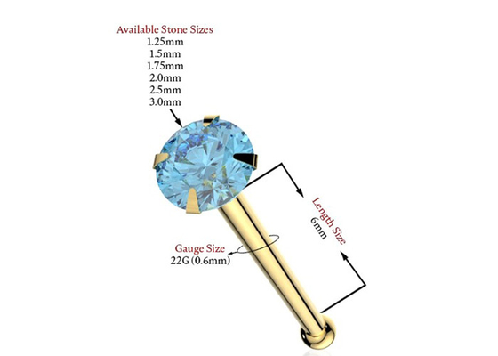 ODM OEM носа золота 18K 1.25-3.0mm прокалывая с естественным камнем
