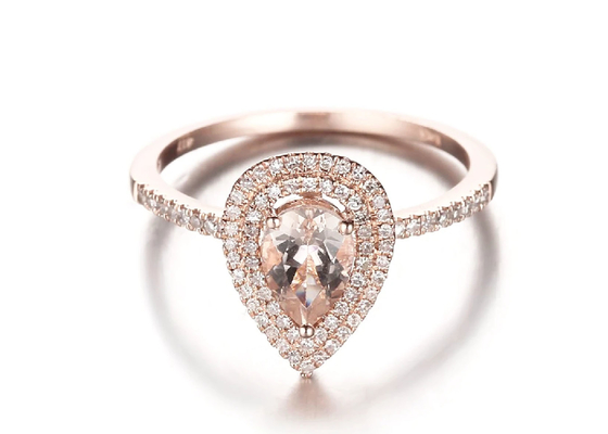 Груша отрезала двойной ODM веса 0.79ct обручального кольца 6×9MM Morganite венчика