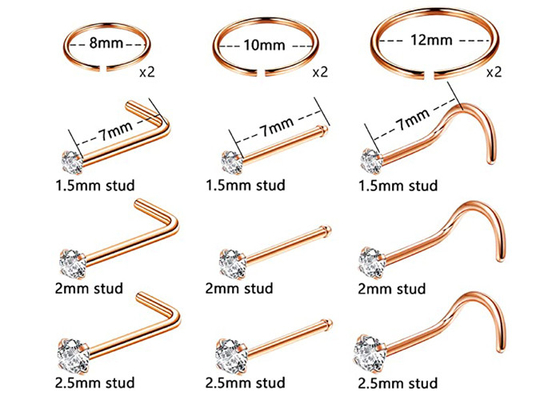 Кольцо носа золота ODM 18k Роза, нос прокалывая Pin с диамантом 1.5-2.5mm естественным