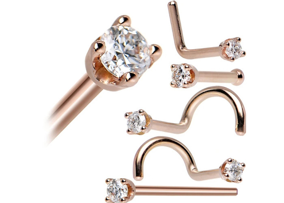 Кольцо носа золота ODM 18k Роза, нос прокалывая Pin с диамантом 1.5-2.5mm естественным