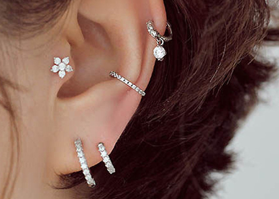 кольцо Tragus диамантов 0.1ct прокалывая, Dia 8-15mm кольца носа белого золота внутренний