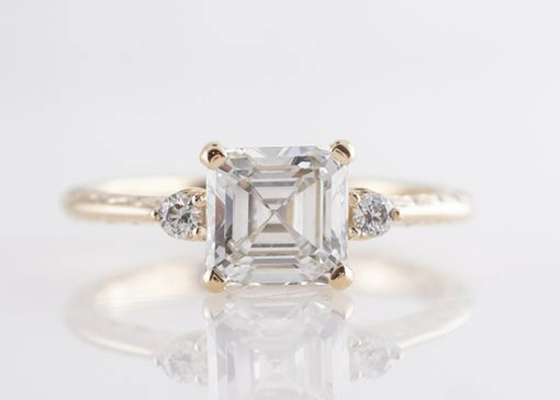 14K подняло золото Asscher отрезало стиль обручального кольца 1.29ct диаманта классический