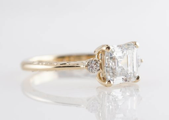 14K подняло золото Asscher отрезало стиль обручального кольца 1.29ct диаманта классический