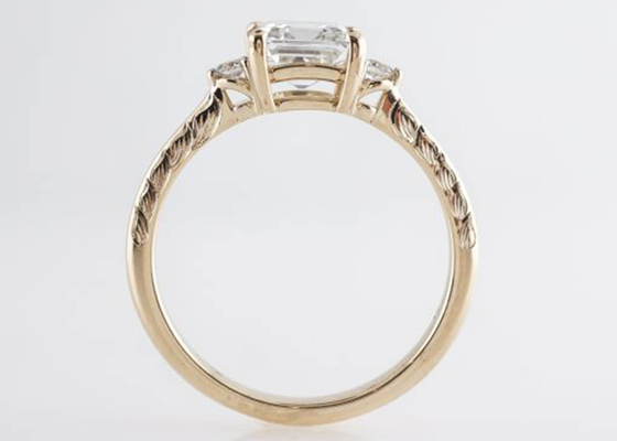 14K подняло золото Asscher отрезало стиль обручального кольца 1.29ct диаманта классический