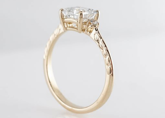 14K подняло золото Asscher отрезало стиль обручального кольца 1.29ct диаманта классический
