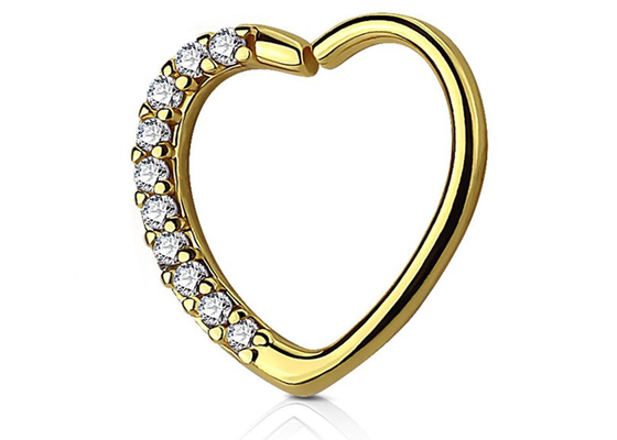 Классическая серьга обруча хрящевины золота 14k, серьга хрящевины диаманта формы 16G сердца