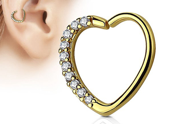 Классическая серьга обруча хрящевины золота 14k, серьга хрящевины диаманта формы 16G сердца