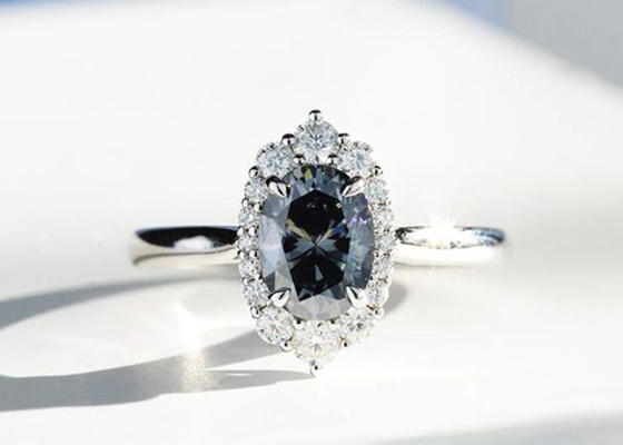 3 размер цвета 8×10MM кольца Moissanite карата овальных выросли лабораторией, который темных серых