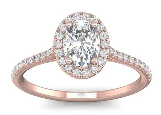 Овальное сформированное 18K подняло кольцо золота, обручальное кольцо диаманта 0.50Ct 6.37x4.46x2.79mm