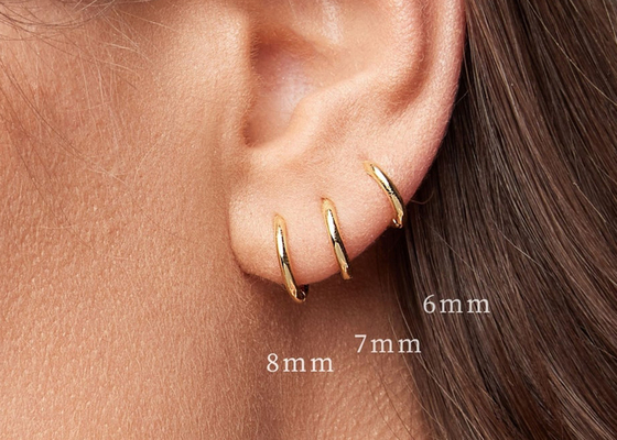 серьги Huggie золота 9k 6mm 12mm, OEM серег обруча Huggie лакомства 10mm
