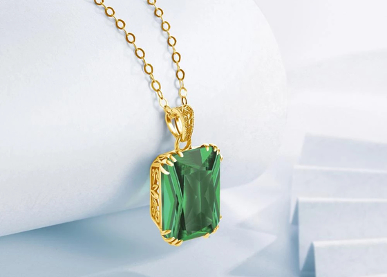 Винтажные ожерелья 2.67ct 8×10mm золота 14K с естественным изумрудным шкентелем