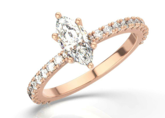 Marquise веса кольца золота 2CT d VS1 18K Роза отрезал для захвата