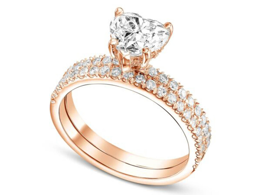 Отрезок сердца кольца с бриллиантом золота ODM 18k Роза с соответствуя диапазоном 2.75CT