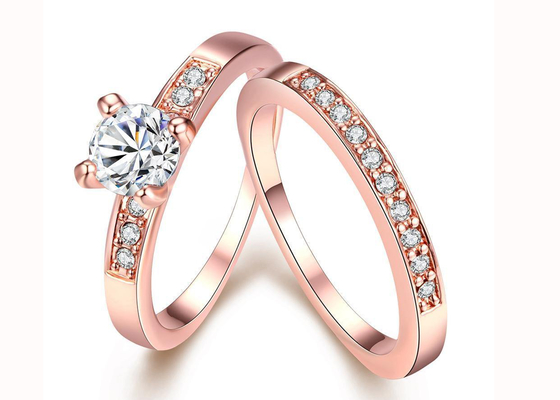 Захват золота OEM розовые и обручальное кольцо установили с камнем 0.44CT 5mm